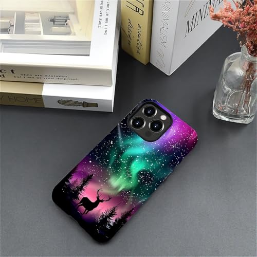 CARLOCA for iPhone 15 Pro Max Case, Deer Northern Green Lights Night Full Body Pattern for Girl Women Hybrid 2-Layer Hard Shell Silicone Protective Case for iPhone 15 Pro Max - image 6