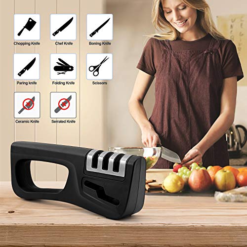 image for ONECOOK Manual Kitchen Knife Sharpener 3 Stage, Professional 4 in 1 Kn