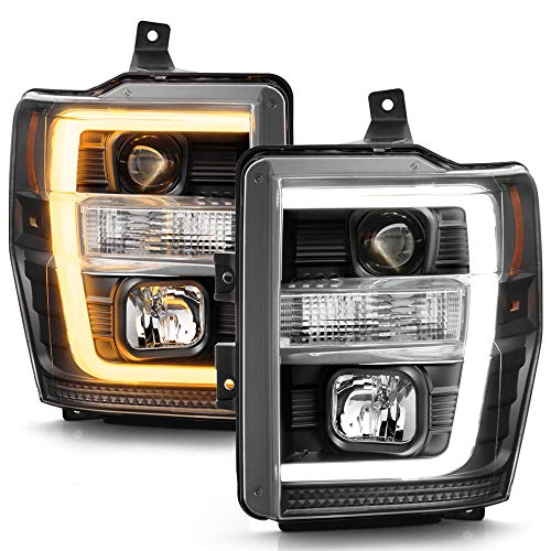 ACANII - For 2008-2010 Ford F250 F350 Superduty Truck Black Housing Switchback LED Tube Projector Headlights Headlamps