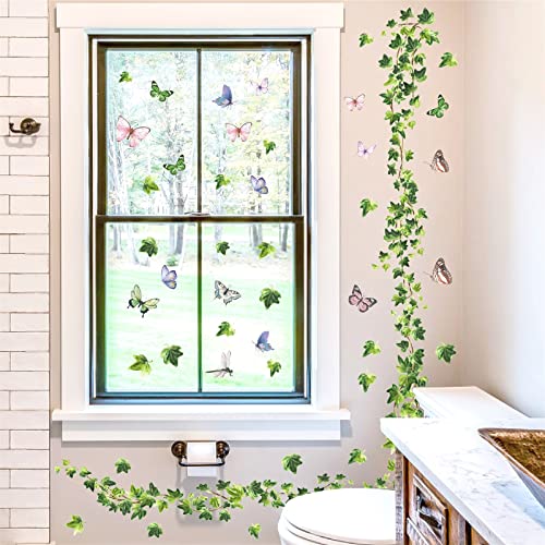 Kokolap Watercolor Hanging Vine Wall Decals Green Leaves Wall Stickers For Living Room Decor Rustic Leaves Window Decals Peel And Stick Butterflies Spring Art Stickers For Bathroom Kids Bedroom Kitchen Decor thumb #7