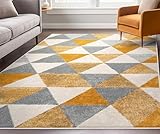 Well Woven Isometry Gold & Grey Modern Geometric Triangle Pattern 5' x 7' Area Rug Soft Shed Free Easy to Clean Stain Resistant