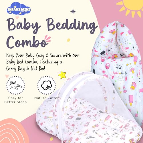 Image of Baby Bedding Set for New Born Baby Sleeping Bag, Mosquito Net Bed Suitable Upto 6 Months Babies (Panda Pink)