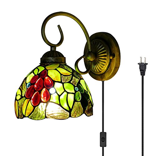 Image of Kiven Wall lamp E26 1-Light Plug-in Bulb not Included Wall Sconce Glass Shade 6 Foot Black Cord(BD0522)
