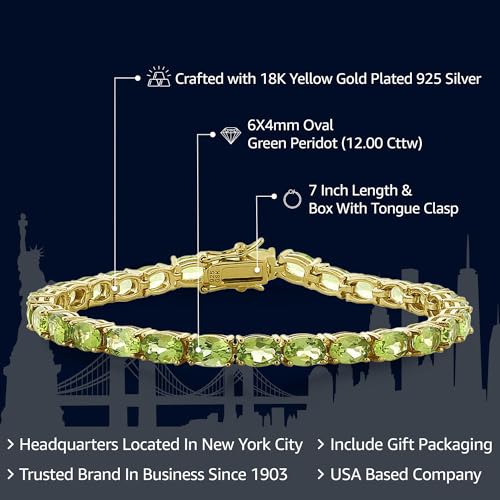 Gem Stone King Green Peridot Tennis Bracelet For Women | 925 Sterling Silver | 12.00 Cttw | Gemstone Birthstone | Oval 6X4MM | Length - 7 Inch | Fine Jewelry Gifts for Her Mom Women Wife2