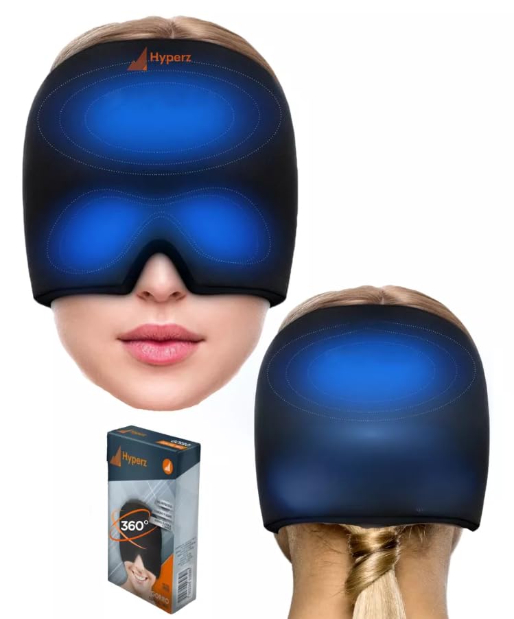 Hyperz - Migraine Headache Cap Cold Gel Headache Cryotherapy Migraine Relief Compression Cap Headache Hat Ice Cap Eye Gel Mask One Size