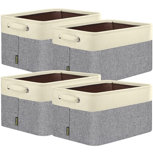Image of BALEINE 4 Pack Fabric Closet Storage Bins for Shelves, Linen Closet Organizers and Storage, Decorative Baskets for Organizing, Shelf, Clothes, Home, Office (Grey, 15"x11"x9.5")