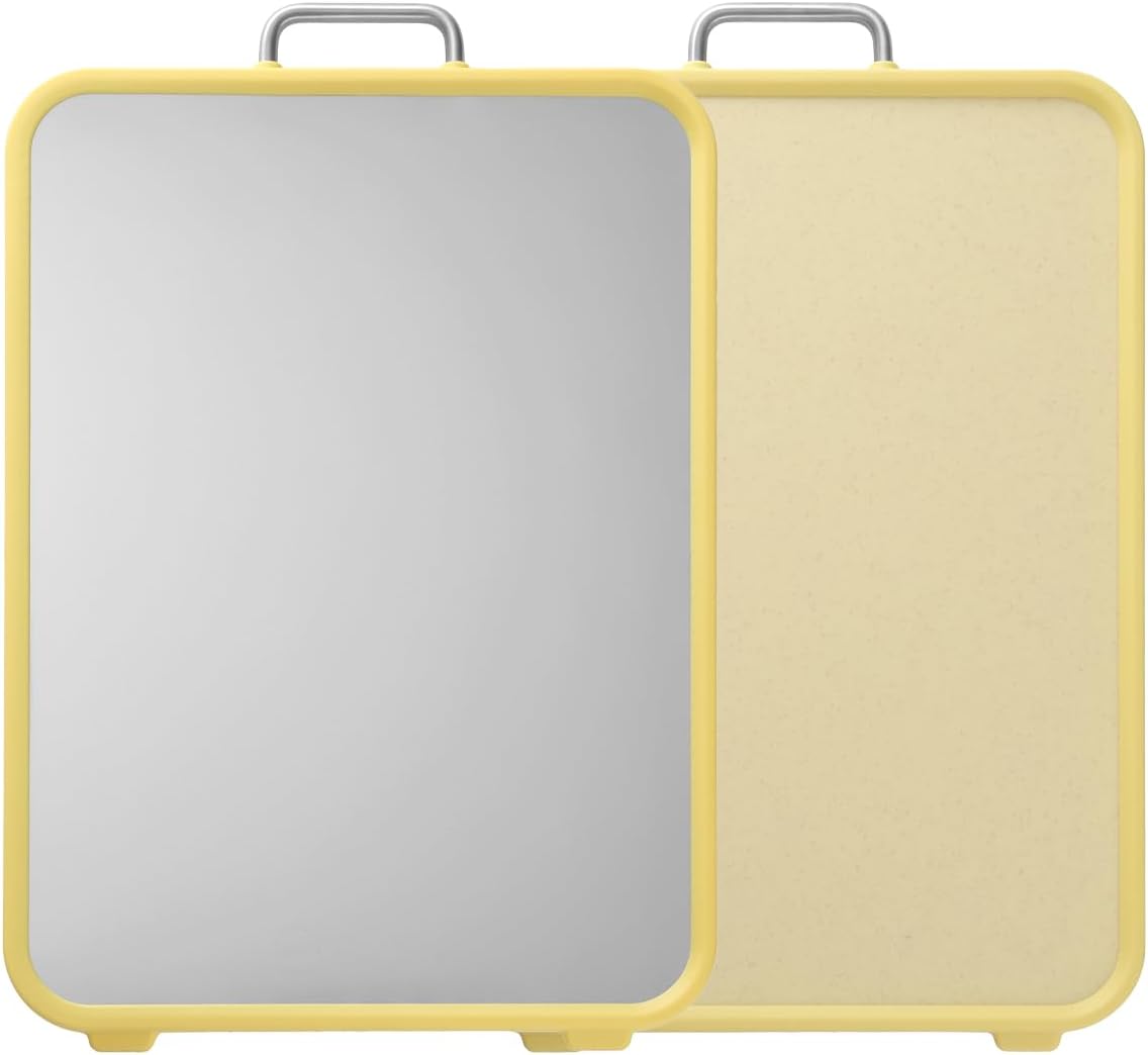 Stainless Steel Cutting Board, Double Sided Cutting Boards for Kitchen, Stainless Steel and Wheat Straw PP Large Chopping Board.Dishwasher safe. (YELLOW)