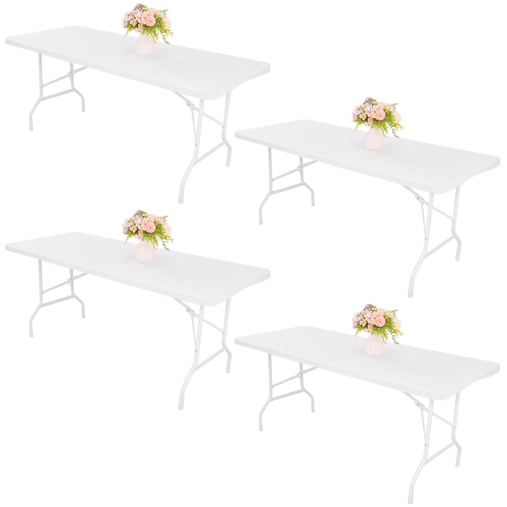 JALANCY 4 Pack Spandex Tablecloth Table Top Cap Cover Stretch Fitted Tablecloth Washable Elastic Rectangle Tablecloth for 8 FT Folding Tables for Indoor Outdoor Party (96 x 30 Inches, White)