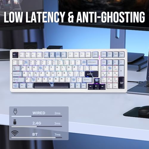 Image of EPOMAKER x Aula F99 Wireless Mechanical Keyboard, Gasket Custom Keyboard with Hot Exchange, Padded, Bluetooth, 8000mAh, NKRO, RGB, for Gaming /Win /Mac(F99 Blue, Graywood Switch)