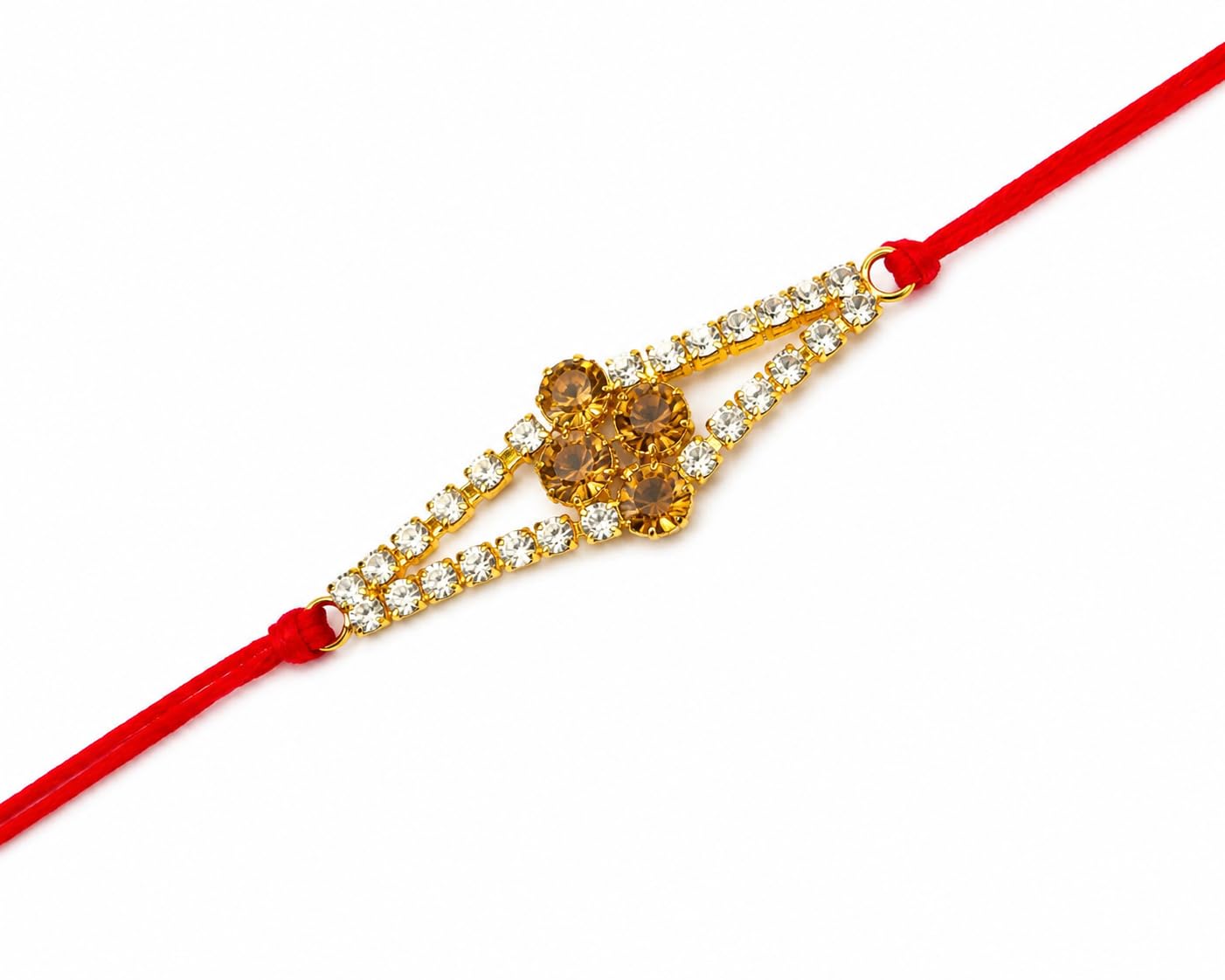 Diamond Studded Floral Rakhi with Red Thread and Gold Finish-image-28