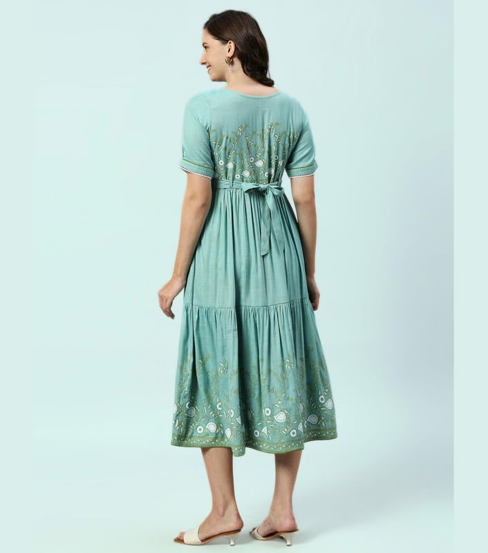 Image of DUMMY SHAPE Maternity Dresses for Women Cotton | Feeding Anarkali Kurta with Concealed Nursing Zippers for Pre & Post Pregnancy | Mom to Be Gifts