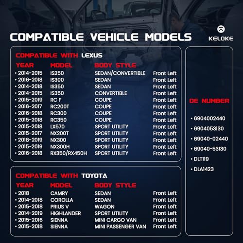 Image of KELOKE Door Lock Latch Actuator Compatible with Toyota Camry Corolla Sienna Highlander Prius V & Lexus IS250 IS250 IS300 IS350 RC200t RC350 and More. Front Left, with Latch, Replaces# 6904002440