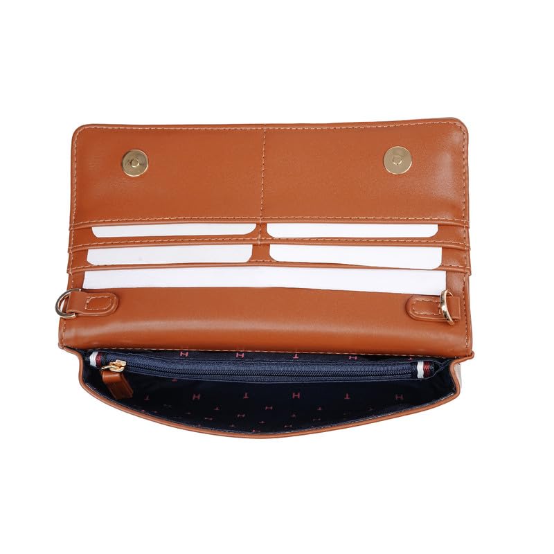 Image of Tommy Hilfiger Women's Flap Wallet with Detachable Sling Lumiere - Tan | PU Solid Finish | | No. of Compartment - 2 | Stylish Clutch for Women