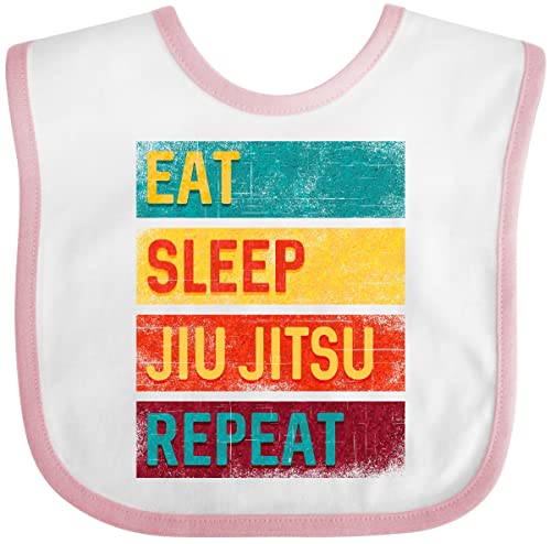 inktastic Eat Sleep Jiu Jitsu Repeat Baby Bib White and Pink 39c77