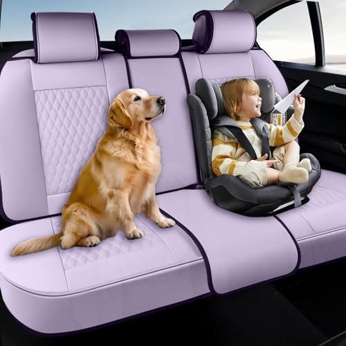 Image of Coverado Rear Seat Covers, Leather Seat Cover for Car, Universal Waterproof Automotive Seat Cushion Protector for Most Cars Trucks SUV (Purple)