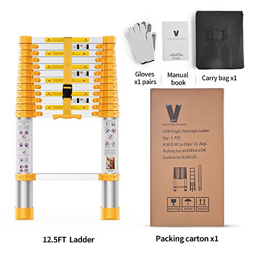 Boweiti Telescoping Extension Ladder 12.5Ft Heavy Duty Upgrade,Aluminum Telescopic Ladder With Upgrade Material/Accessories #TOP5
