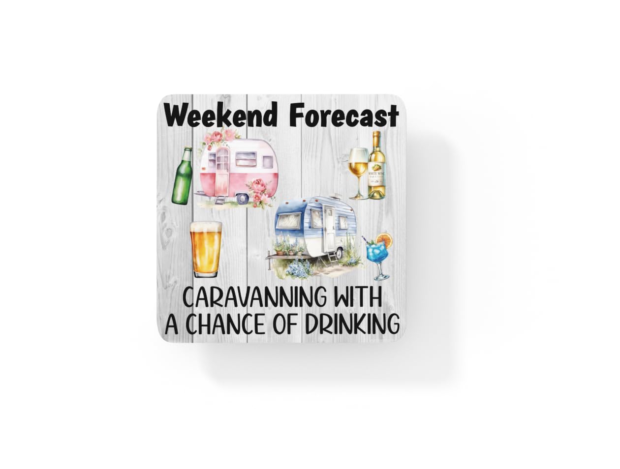 Decalarama Multicolor Holiday Coaster Gift - Weekend Forecast Caravanning With A Chance Of Drinking – Cute Cork Novelty Fun Camping Present