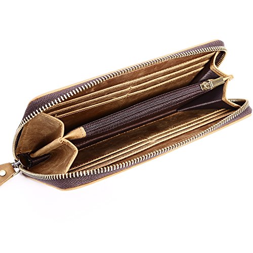 Mens Genuine Leather Long Wallet with Zipper RFID Blocking Vintage Bifold3