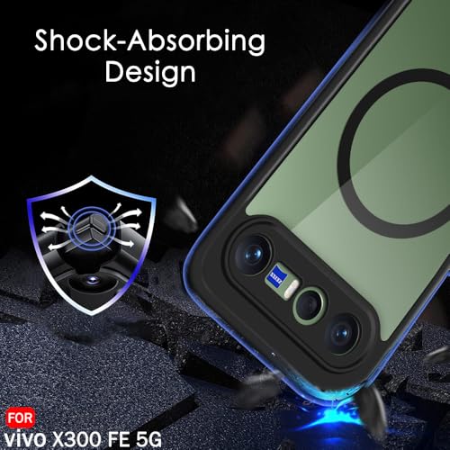 Image of TheGiftKart Hybrid Shockproof Back Cover Case for Vivo X300 FE 5G Compatible with MagSafe | Camera Protection Module | HHard Back Cover Case (PC & TPU, Transparent Clear Back, Black Sides)