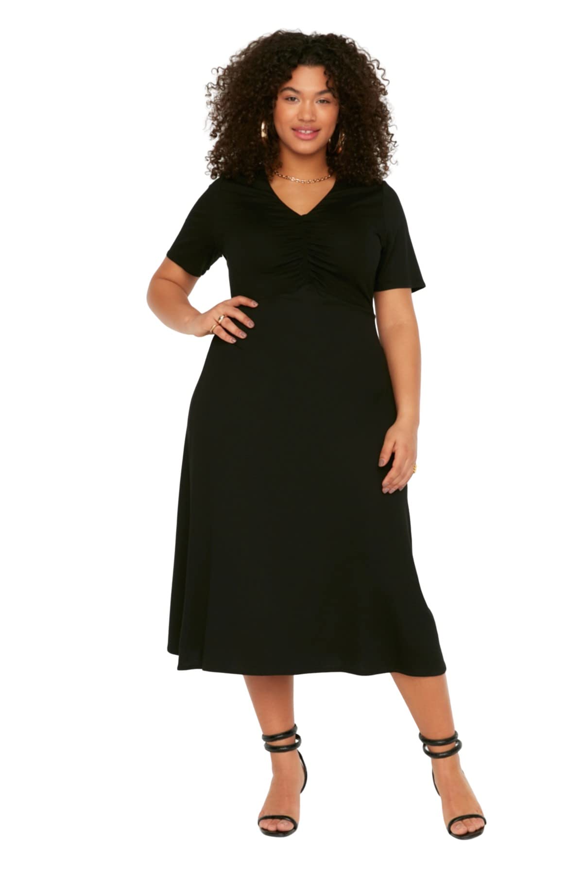 Trendyol Midi Mujer, Corte Holgado, Vestido de Punto, Acampanado, Ajuste Relajado, Talla Grande