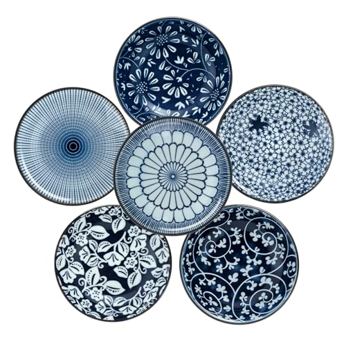 Yuecda 6Pcs Ceramic Dipping Bowls Elegant Japanese Style Sauce Dishes Perfect for Condiments Snacks and Sushi Parties