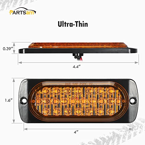 Partsam 2Pcs 4.4" Amber 24 Led Turn Signal Brake Parking Side Marker Lights, Ip67 Waterproof Amber Lens Aluminum Housing Surface Mount Marker Lights For Trailer Truck Tractor Rv #TOP5