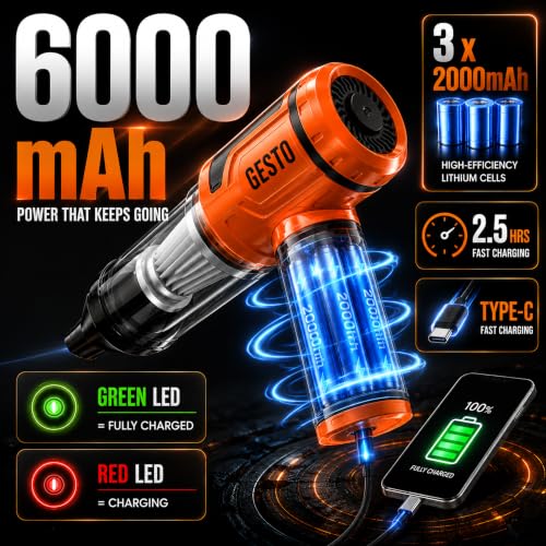 Image of Gesto Car Vaccum Cleaner, 4-in-1 Cordless Handheld Vacuum Cleaner & Air Blower, 18000Pa Portable Mini Vacuum Cleaner for Car, Sofa & Home, 100W Brushless Motor, 6000mAh Battery - 1 Year Warranty