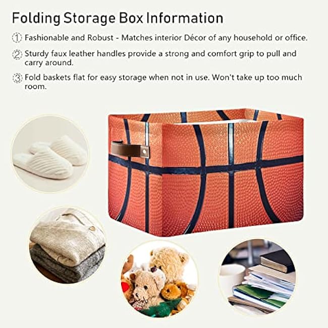 Sport Basketball Storage Bin Canvas Toys Storage Basket Bin Large Storage Cube Box Collapsible with Handles for Home Office Bedroom Closet Shelves£¬1 pc