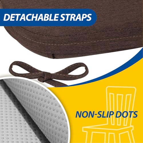 Image of AAAAAcessories D-Shaped Chair Cushions, 2 inch Thick Dining Chair Pads with Ties and Removable, Machine-Washable Cover, 17 inch x 16 inch, Set of 4, Brown