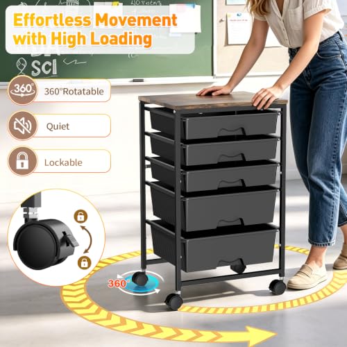 Image of SUNALLY Rolling Carts with 5 Drawers, Storage Drawer Carts for Craft, Black