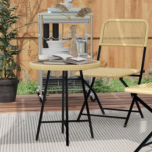 Outsunny Outdoor Coffee Table, Garden PE Rattan Side Table with Plastic Wood Table Top, X-Shape Support for Indoor, Outdoor, Balcony, Patio, Natural Wood Finish - Image 2