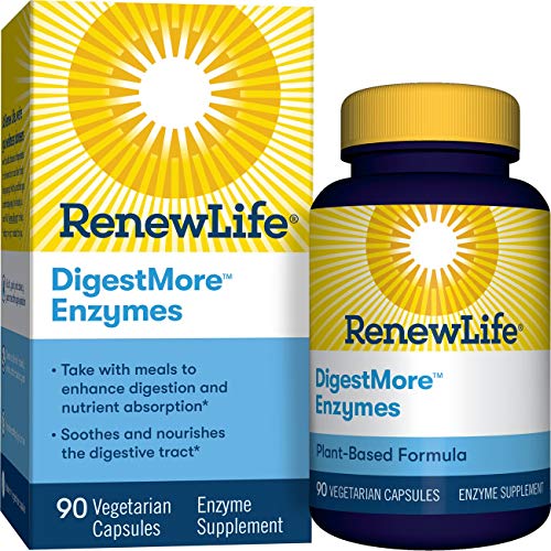 Renew Life Adult Digestive Enzyme - DigestMore Plant-Based Foods Enzyme Formula for Men & Women - 90 Vegetarian Capsules (Package May Vary)