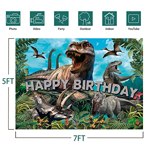 Image of Dinosaur Backdrop,7x5FT Dinosaurs Background Dinosaur Birthday Backdrop Party Decor Dinosaur World Banner Dinosaur Theme Birthday Party Backdrop Supplies for Kids Green#1