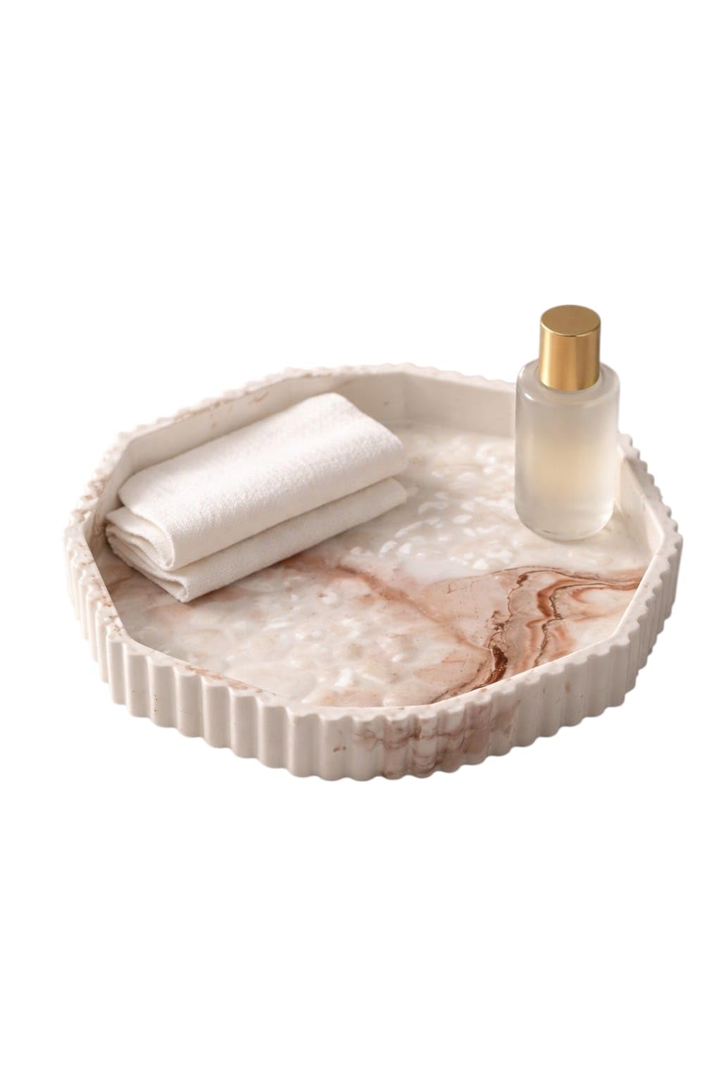 Vassoio Decorativo in Gesso Ceramica Ottagonale, Effetto Marmo, Fatto a Mano per Bagno, Scrivania e Camera da Letto e Ingresso,Portagioe, Svuota Tasche (Marmo terracotta rosa)