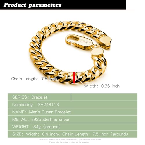 Pulsera de plata 925 para hombre diseño cubano 8 mm oro miniatura 4