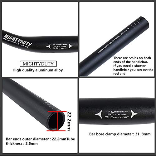 MIGHTYDUTY Mountain Bike Handlebar 31.8mm Lightweight Bicycle Riser Bar Extra Long for MTB Downhill Cycling Racing - Thumbnail 2