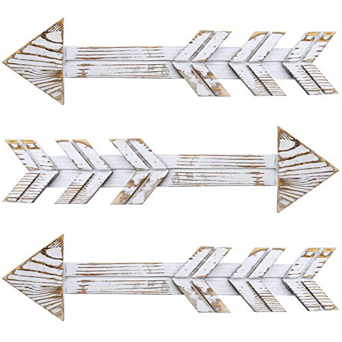 Hooqict Wooden Arrow Wall Decor, White Arrow Sign for Farmhouse Home Wedding Wall Hanging Decoration, Set of 3