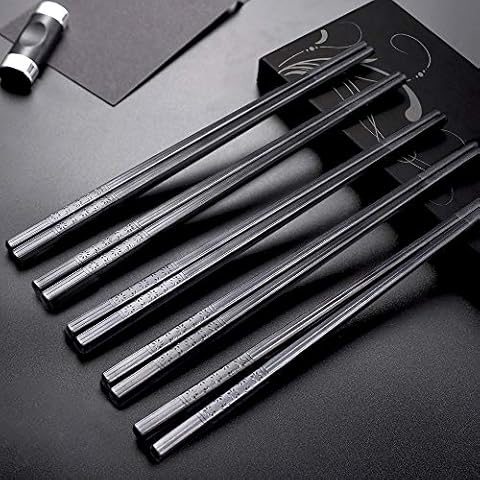 Annvchi EssStäbchen 10 Paar - Japanische Chopsticks Schwarz Stäbchen für Asiatisches Geschirr Stäbchen Spülmaschinenfest, Wiederverwendbar Cover
