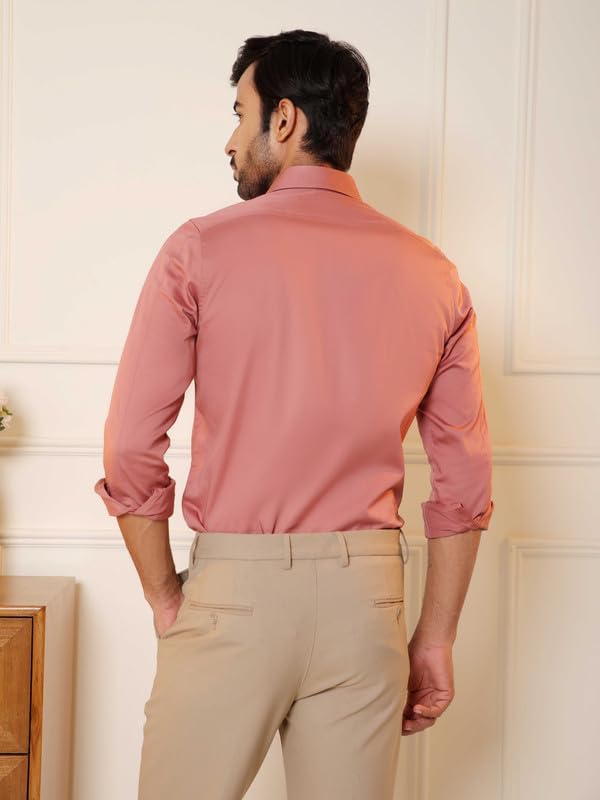 Image of SUBTRACT Men's Slim Fit Solid Spread Collar Cotton Satin Evening Shirt | Stylish Men's Wear Shirt for Office or Party