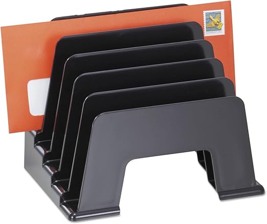 Desktop File Organizer, Mail Organizer, 5 Compartments Office Inclined Desk Step Sorter, for Easy access to your files, Invoices, Letters and more - Black, Eco-Friendly