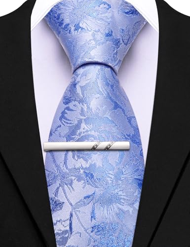 Image of Barry.Wang Floral Ties for Men Flower Necktie with Tie Clip Formal