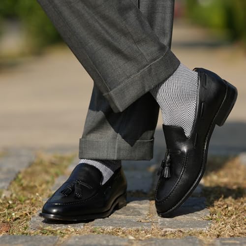 Image of Theater Black & White Men's Socks | Mercerised Cotton | Mid Calf Length | Anti-Bacterial | Luxury Business Essentials | Comfortable Fit