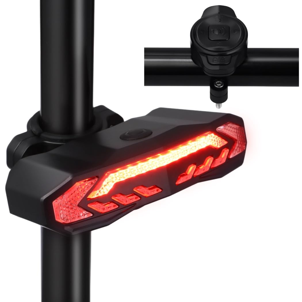 Smart Bike - Kit fanale posteriore per bicicletta con indicatori di direzione e luce del freno automatico, 5 in 1, con telecomando, ricaricabile, impermeabile, antifurto, luce posteriore