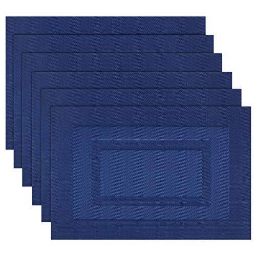 Comparison: Best Material For Placemats 2 PIGCHCY Placemats,Washable Woven Vinyl Placemats for Dining Table,Easy to Clean Plastic Durable Placemats Set of 6 (18 x 12 inchesches, Navy Blue)