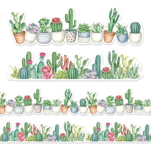 JarThenaAMCS 60Pcs Cactus Bulletin Board Borders Cactus Classroom Decoration Potted Succulent Plants Self-Adhesive Border Trim Sticker Decals for Home Classroom Party Wall Decor