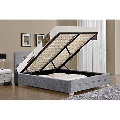 Modernique GREY Fabric Ottoman Storage Double Bed Frame mattress NOT included Cover