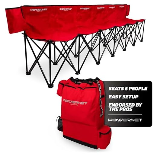 PowerNet 6 Seater Team Bench Folding Chair, Portable Chair for Soccer Basketball Football Teams, Foldable Bench with Backpack Style Carry Bag (Red)