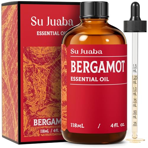SU JUABA Bergamot Essential Oil 4 Fl Oz for Refreshes Uplifts Skin Hair Diffuser Aromatherapy -118ml