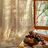 YJ YANJUN Boho Crochet Curtains with Tassel 63 Inch Length 2 Panel Sets Vintage Floral Pattern Lace Sheer Drapes Rod Pocket Privacy Cottage Curtains for Bedroom Living Room Bay Window W59 x L63 Beige
