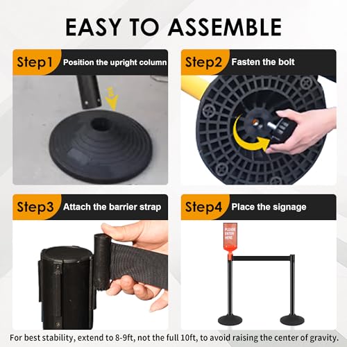 Image of 6 Pack Stanchions with Retractable Belts - Heavy Duty Crowd Control Barriers with Weighted Rubber Base, Retractable Belt Stanchions for Queue Line, Events, Public Safety(Black,6 Pack)